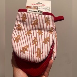 KitchenAid Red and White Gingerbread Oven Mitts for Gingerbread Christmas Decor